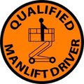 National Marker Co NMC Hard Hat Emblem, Qualified Man Lift Driver, 2in Dia., Orange/Black HH83